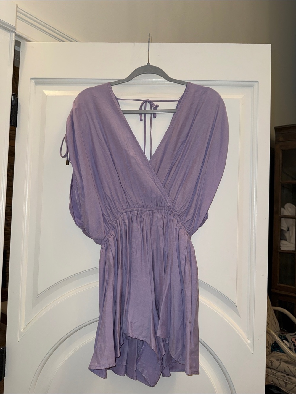 Lilac Surplice Tie-Back Mini Dress